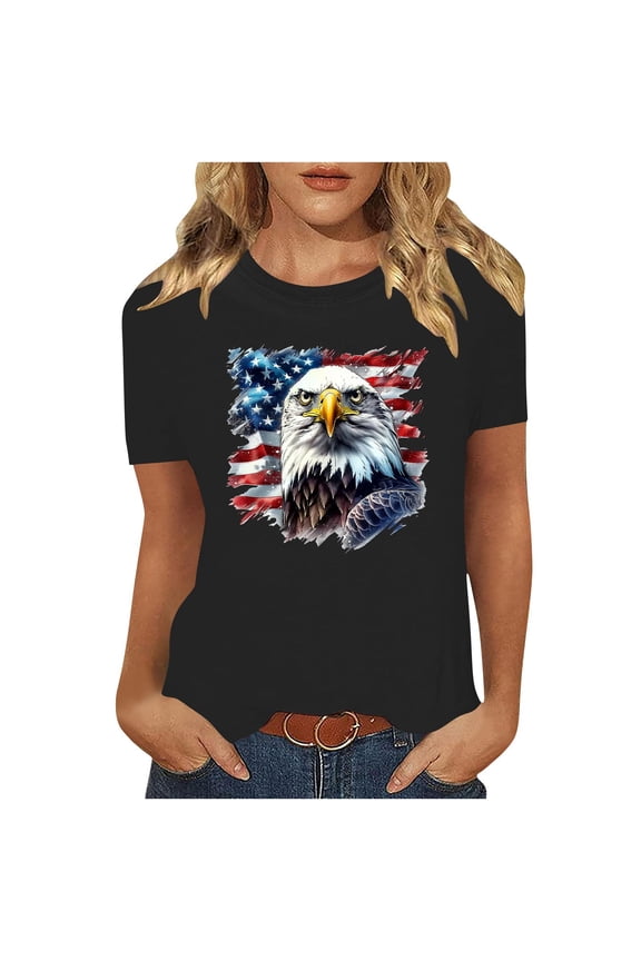 Patriotic Shirts for Women Bird Plus Size USA Birthday T Shirts Holiday Tops Crewneck Short Sleeve Clothes S