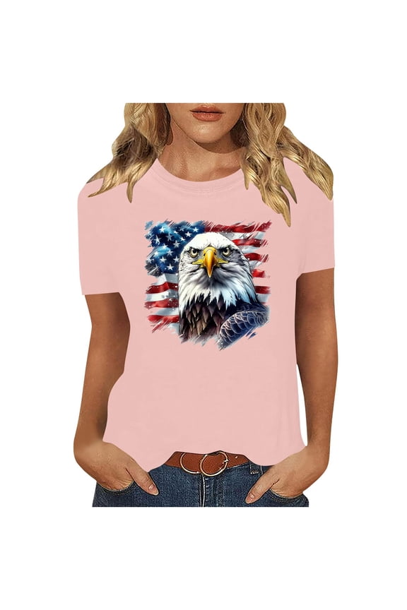 Patriotic Shirts for Women Bird Plus Size USA Birthday T Shirts Holiday Tops Crewneck Short Sleeve Clothes
