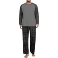 thumbnail image 1 of successthop Plaid Pajama Set Men Plus Size Slash Shoulder Long Sleeve Crewneck Causal Tops and Full Pant Sleepwear Gray, 1 of 7