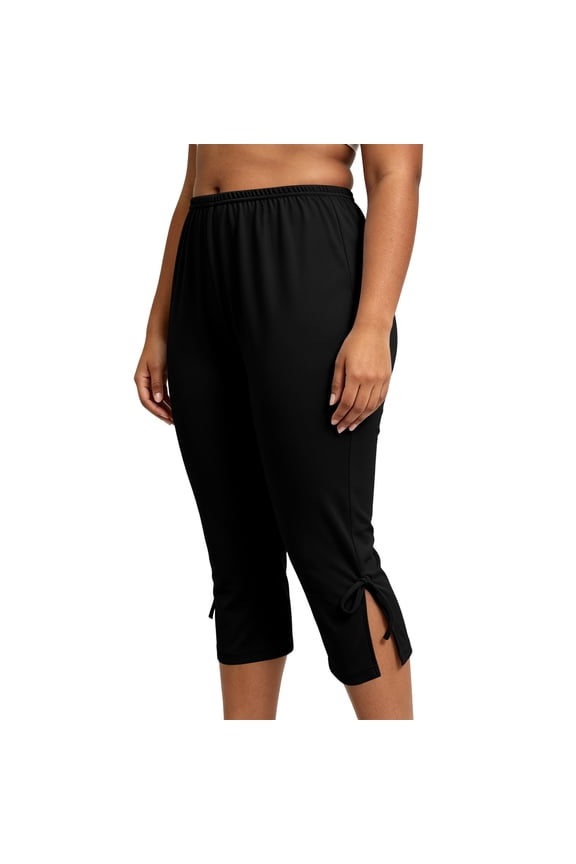 Plus Size Capri Pants for Women with Pockets Drawstring Slacks Slit Hem with Adjustable Drawstring Bottoms