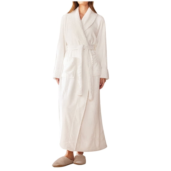 successthop Plus Size Flannel Robe Long for Unisex Fuzzy Loungewear Long Winter Fall Sleepwear Bathrobe with Pockets 3XL