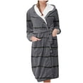 thumbnail image 1 of successthop Plus Size Flannel Robe Long for Women Fuzzy Long Sleepwear Hooded Color Block Bathrobe with Pockets Gray 2XL, 1 of 3