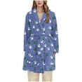 thumbnail image 1 of successthop Plus Size Flannel Robe Women Fuzzy Pajamas Belted Knee Length Shawl Collar Claws Bathrobe with Pockets Blue, 1 of 3