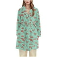 thumbnail image 1 of successthop Plus Size Flannel Robe Women Fuzzy Pajamas Belted Shawl Collar Lip Print Bathrobe with Pockets Green M, 1 of 3