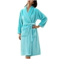 thumbnail image 1 of successthop Plus Size Flannel Robe Women Fuzzy Pajamas Belted Shawl Collar Warm Solid Bathrobe with Pockets Blue 2XL, 1 of 3