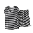 thumbnail image 1 of successthop Plus Size Lounge Sets for Women V Neck Sweat Suit 2 Piece Short Set Stripe Matching Vacation Outfits Gray S, 1 of 5