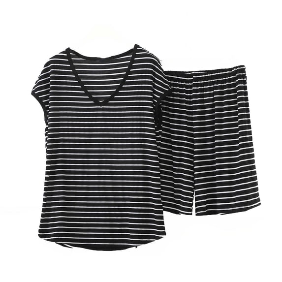 successthop Plus Size Lounge Sets for Women V Neck Sweat Suit 2 Piece Short Set Stripe Matching Vacation Outfits Gray XL