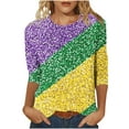 thumbnail image 1 of successthop Plus Size Mardi Gras Clothes for Women Stripe Oversized Crewneck Outfits 3/4 Sleeve Blouse Vacation Shirt L, 1 of 3