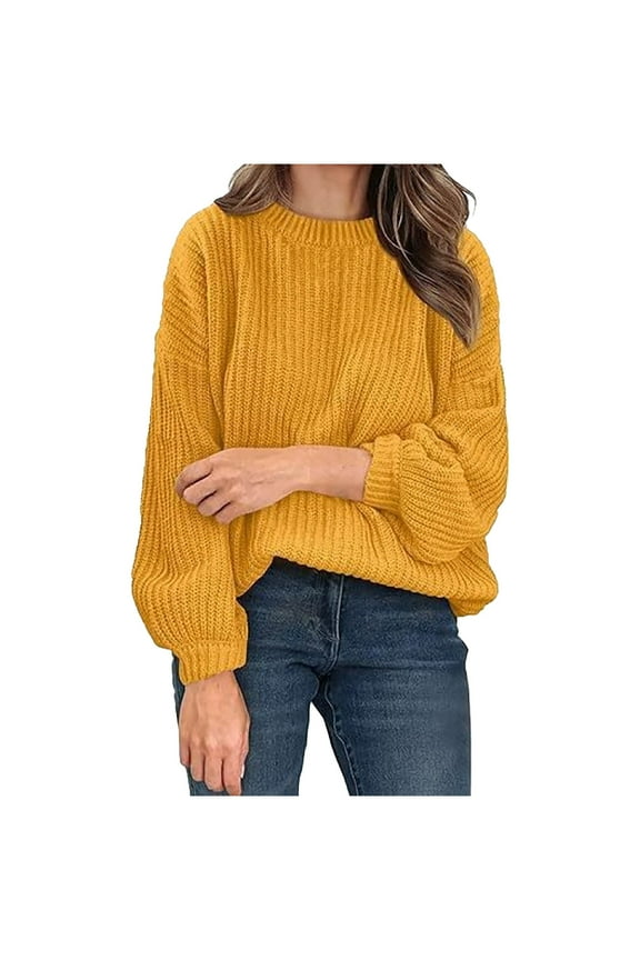 Plus Size Oversized Sweaters Women Ribbed Long Bell Sleeve Outwear Loose Crewneck Pullover Top Solid Clothes