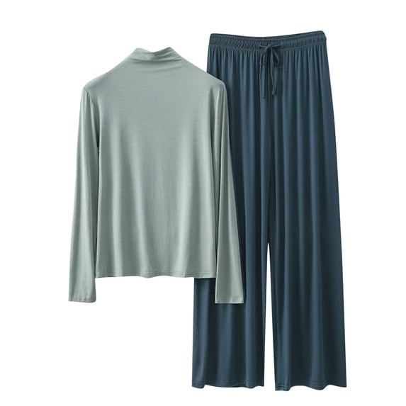 successthop Plus Size Pajama Sets Long Sleeve Army Green Lace Lightweight Solid Shirt 2 Piece Long Pants Loungewear M