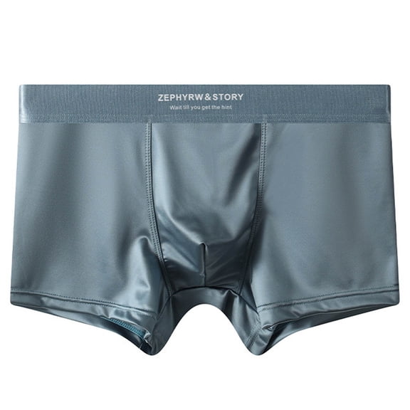 successthop Plus Size Silk Underwear Men Support Pouch Comfortable Lightweight Stretch Solid Boxer Brief Blue L
