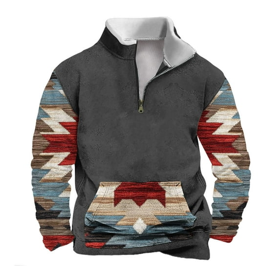 successthop Plus Size Sweatshirts with Pockets Men Quarter Zip Long Sleeve Sweater Pullover Top Vintage Streetwear