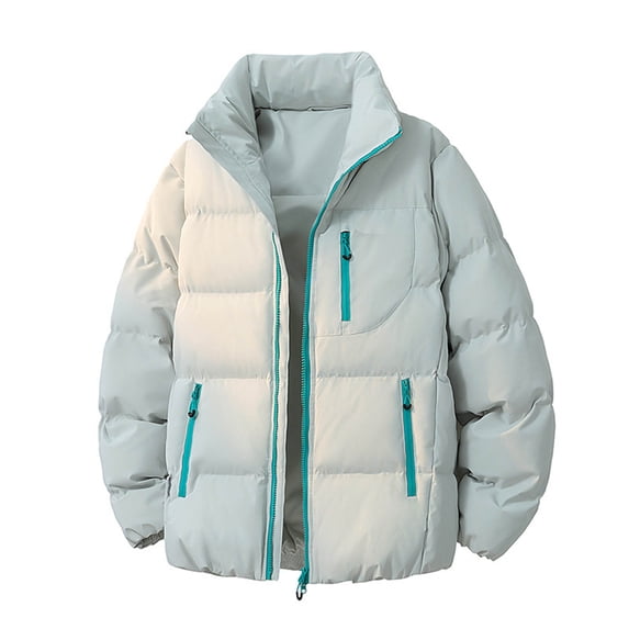 successthop Puffer Jacket Men No Hood Quilted Plus Size Outwear with Pockets Zip Long Sleeve Coat Winter Clothes Green