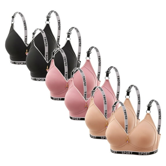 successthop Push Up Bras for Women Wireless 6 Pack Deep V Soft Adjustable Straps Solid Comfortable Sport Bralette