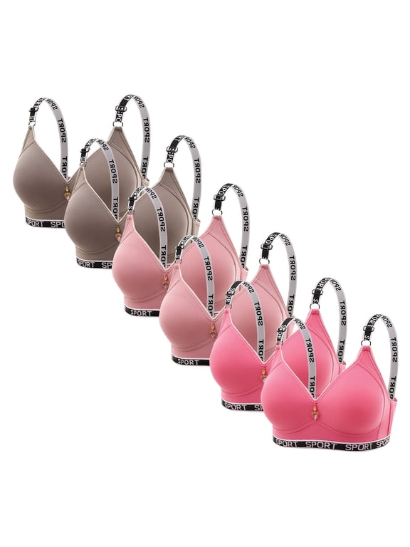 Push Up Bras for Women Wireless 6 Pack Deep V Soft Adjustable Straps Solid Comfortable Sport Bralette