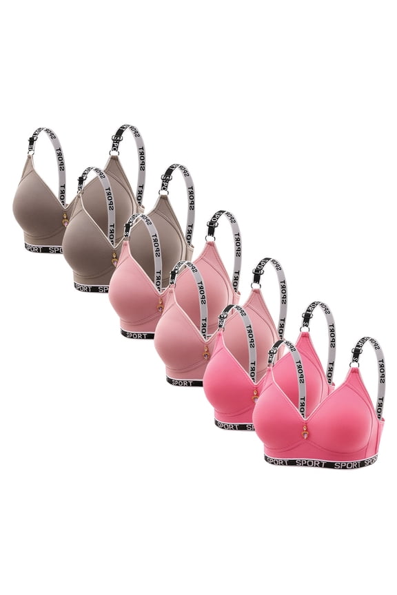 Push Up Bras for Women Wireless 6 Pack Deep V Soft Adjustable Straps Solid Comfortable Sport Bralette