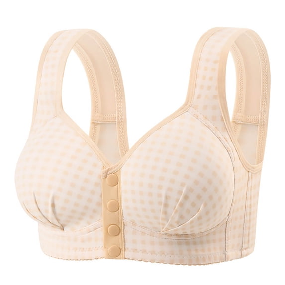 successthop Push Up Bras for Women Wireless Front Closure Bra Plaid Breathable Lightweight Ladies Everyday Wear Beige 36