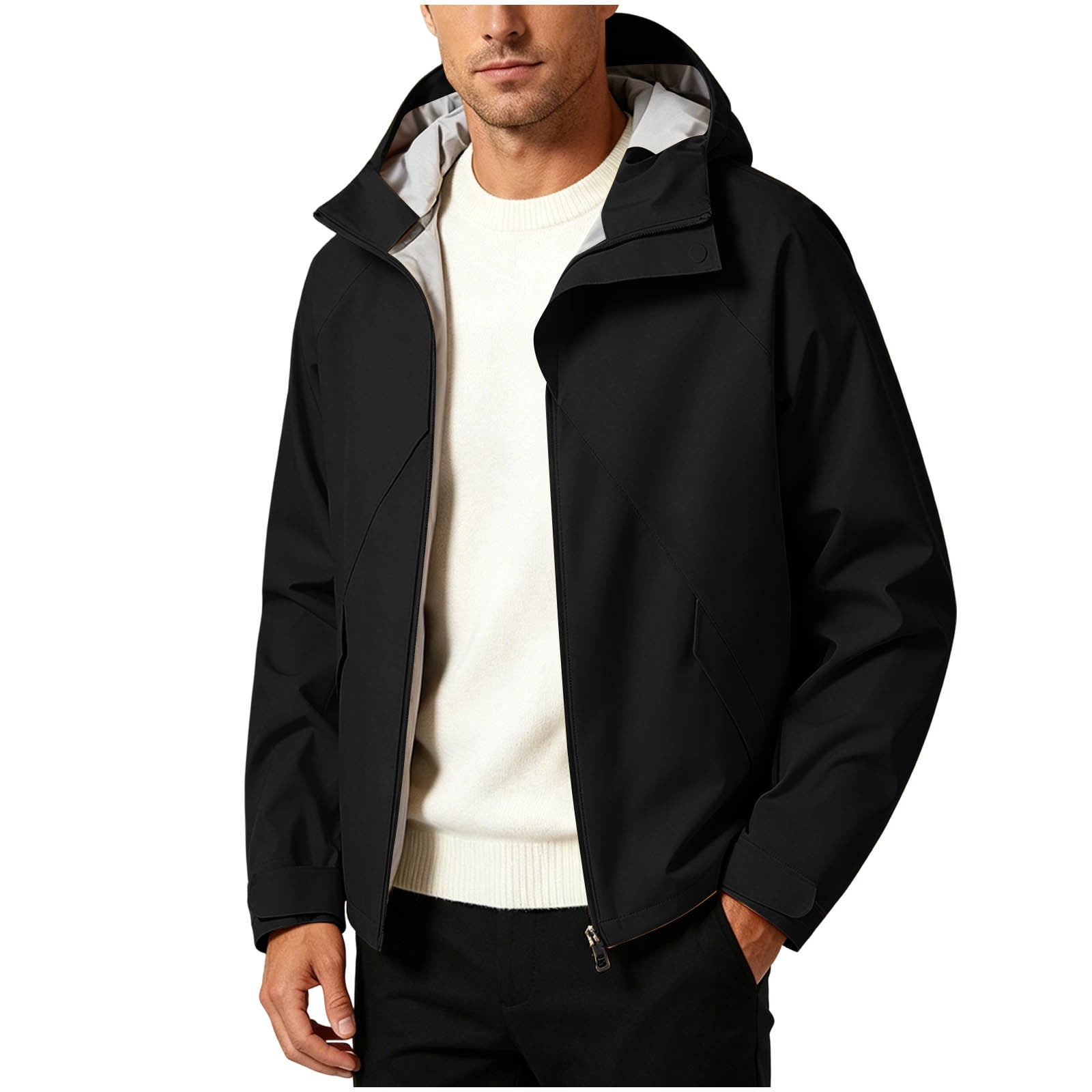 successthop Rain Jacket for Men Long Sleeve Hooded Zip Up Tops Solid ...