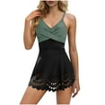 thumbnail image 1 of successthop Ruffle Bikini Women Strecthy Modest Swimsuit Spaghetti Straps Padded Twist Front Bathing Suit Swimwear Green, 1 of 9