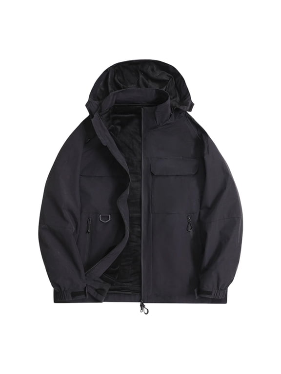 Running Jacket Men Windbreaker Long Sleeve Hooded Zip Up Tops Winter Waterproof Workout Outwear with Pockets