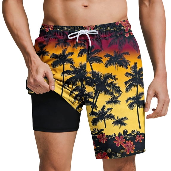 successthop Running Shorts for Men with Liner Drawstring Bottoms Print Shorts Beach Holiday Clothes with Pockets 2XL
