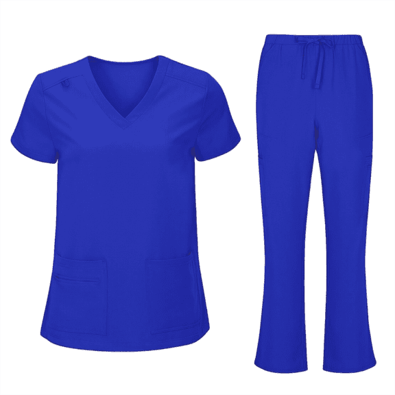 successthop Scrub Sets for Women Casual Short Sleeve V Neck Top and Drawstring Pant Solid Outfits with Pockets Blue XL