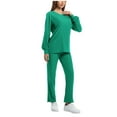 thumbnail image 1 of successthop Scrub Sets for Women Long Sleeve Oversized Snap Crewneck Solid Tops and Split Hem Pant with Pockets Green XL, 1 of 5