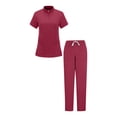 thumbnail image 1 of successthop Scrub Sets for Women Short Sleeve Quarter Zip Collar Solid Top and Drawstring Trousers with Pockets Red L, 1 of 5