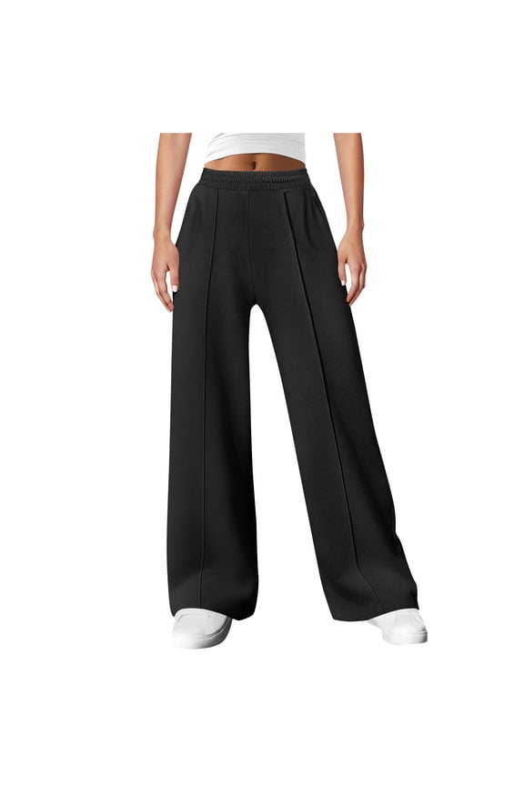 Seamed Sweatpants Women Baggy Wide Leg Streetwear with Pockets Pant Solid Lightweight Athleisure Trousers XL