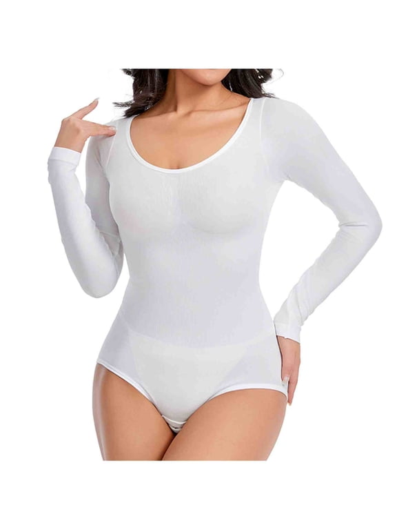 Seamless shapewear for Women Crewneck One Piece Jumpsuit Solid Long Sleeve Bodysuit Fall Romper with Hook