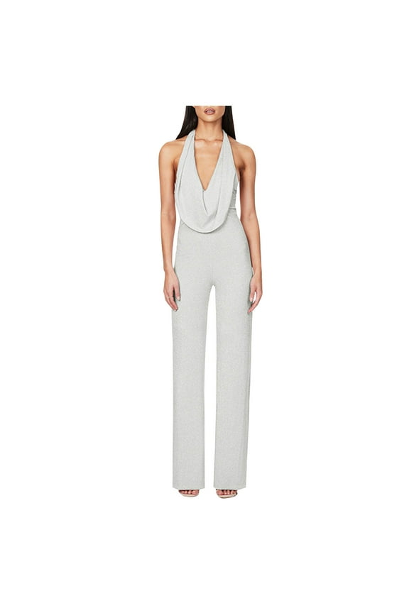 Sequin Jumpsuits for Women Evening Party Slim V Neck Sleeveless One Piece Long Solid Causal Lounge Wear 2XL