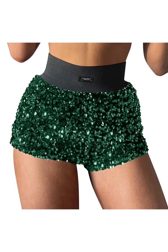 Sequin Shorts for Women Strecthy High Waist Shorts Ladies Pull On Breathable Casual Vacation Clothes M