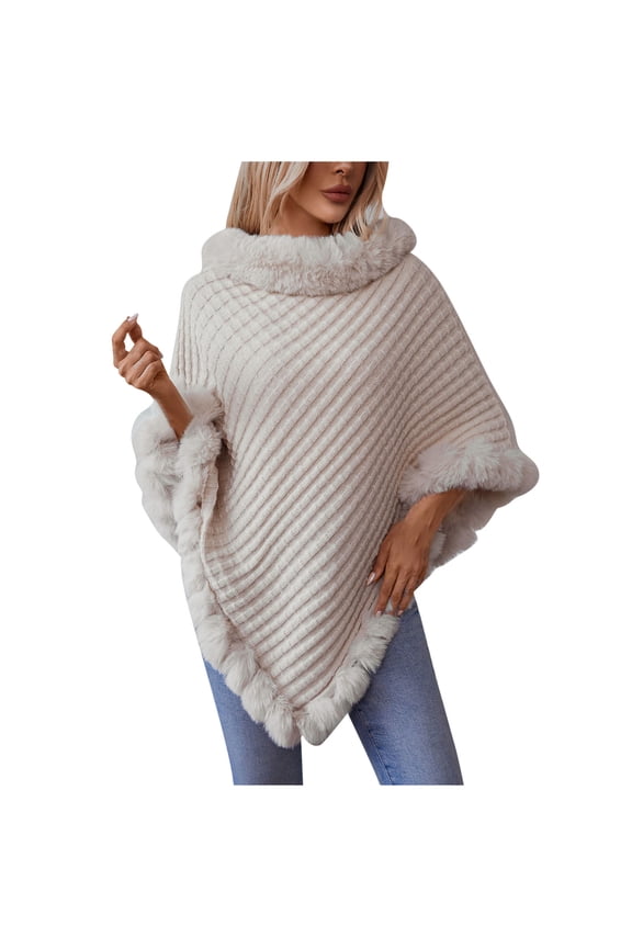 Shawl Wraps for Women Knit Ribbed Long Sleeve Outwear Baggy Crewneck Fall Winter Top Solid Clothes Beige