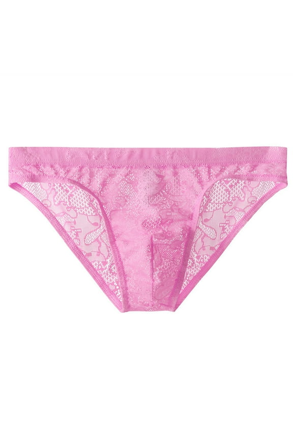 Silk Underwear for Men Cool Low Waist Lace Mesh Stylish Lightweight Breathable Solid Briefs Pink L