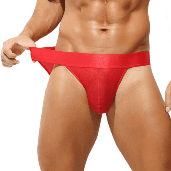 successthop Silk Underwear for Men Plus Size Cool Support Pouch Low Waist Comfortable Sport Solid Briefs Red M
