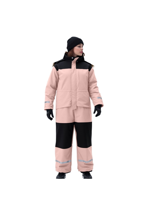 Ski Suit Women Thick Fleece Windbreaker Waterproof Jumpsuit with Pocket Zip Reflective Strip Skateboarding