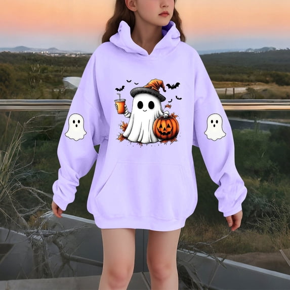 successthop Spooky Season Hoodie Graphic Ghost Pumpkin Toddler Girls Boys Fleece Long Sleeve Pullover Sizes 3-14