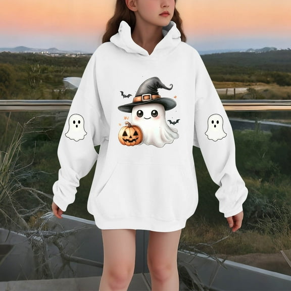 successthop Spooky Season Hoodie Graphic Ghost Pumpkin Toddler Girls Boys Fleece Long Sleeve Pullover Sizes 3-14