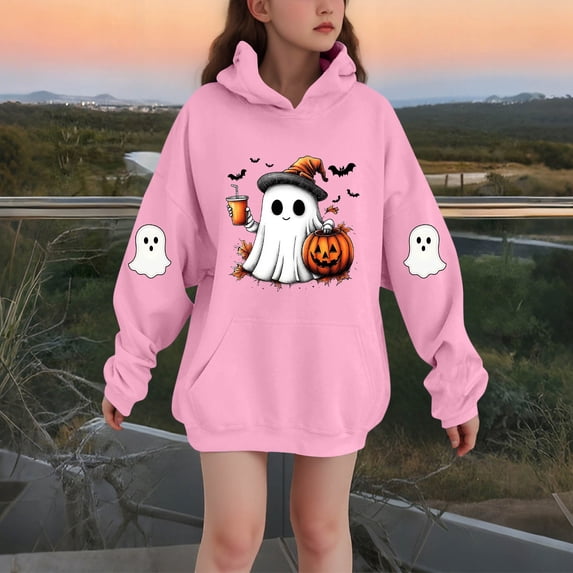 successthop Spooky Season Hoodie Graphic Ghost Pumpkin Toddler Girls Boys Fleece Long Sleeve Pullover Sizes 3-14