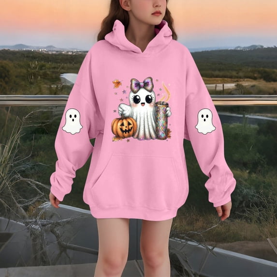 successthop Spooky Season Hoodie Graphic Ghost Toddler Girls Boys Fleece Long Sleeve Pullover Sizes 3-14