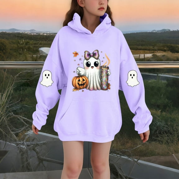 successthop Spooky Season Hoodie Graphic Ghost Toddler Girls Boys Fleece Long Sleeve Pullover Sizes 3-14