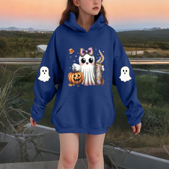 successthop Spooky Season Hoodie Graphic Ghost Toddler Girls Boys Fleece Long Sleeve Pullover Sizes 3-14