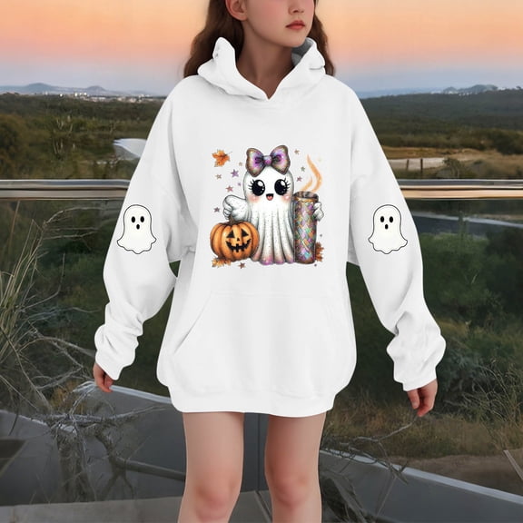 successthop Spooky Season Hoodie Graphic Ghost Toddler Girls Boys Fleece Long Sleeve Pullover Sizes 3-14
