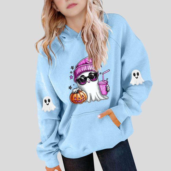 successthop Spooky Season Hoodies Pumpkin Ghost Toddler Girls Boys Long Sleeve Winter Fall Sport Pullover Sizes 5-15
