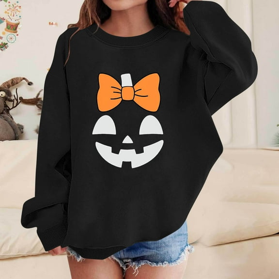 successthop Spooky Season Sweatshirt Pumpkin Face Infant Toddler Girls Boys Fleece Long Sleeve Pullover Sizes 1-13