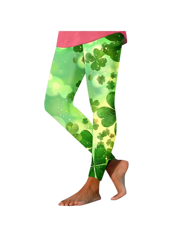 St. Patrick Day Pants Ireland Festival Green Leggings Strecth Trousers Comfortable Workout Bottoms S