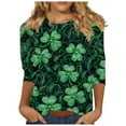 thumbnail image 1 of successthop St Patricks Day Clothing Women Green Casual Oversized Crewneck Outfits 3/4 Sleeve Shirt Plus Size Blouse 4XL, 1 of 5