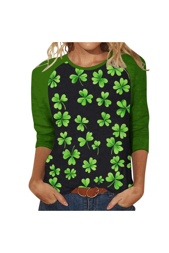 St Patricks Day Clothing Women Green Oversized Crewneck Outfits Long Sleeve Blouse Plus Size Shirt S