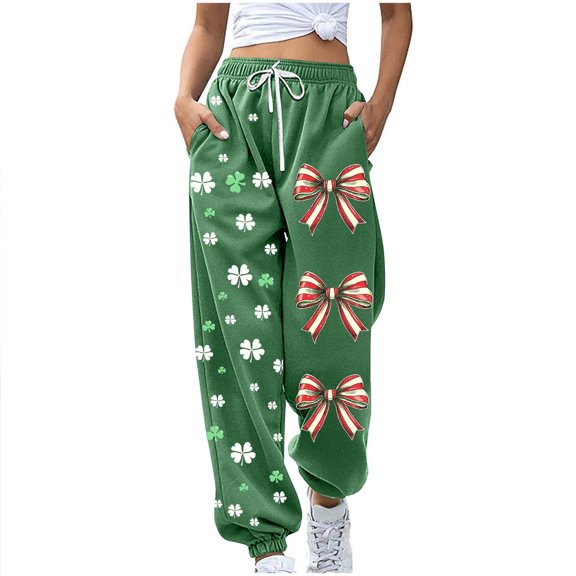 successthop St Patricks Day Sweatpant Women Jogger Pants with Pockets Elastic Drawstring Bottoms Festival Trousers Green