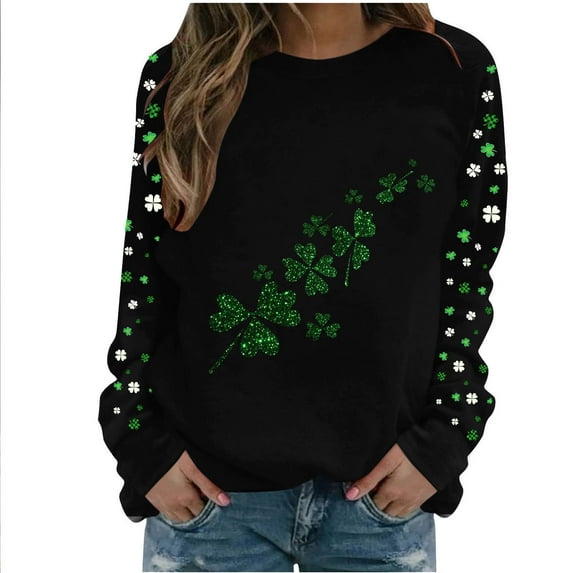 successthop St.Patricks Day Sweatshirt Womens Oversized Slash Shoulder Crewneck Tops Long Sleeve Pullover Streetwear